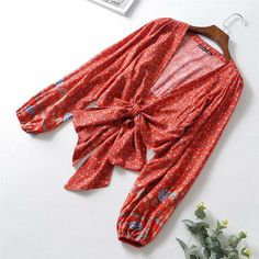 wickedafstore Happie Queens Women  Floral Print Rayon Bohemian Blouses Shirt Ladies Loose Crop Top Long Sleeve Boho Blusas Kimono Cover-up Red Lantern Sleeve Tops For Spring, Chic Red Lantern Sleeve Tops, Red Lantern Sleeve Top For Fall, Red Non-stretch Summer Blouse, Non-stretch Red Summer Blouse, Non-stretch Red Blouse For Summer, Red Lantern Sleeve Blouse For Fall, Red Boho Print Tops For Vacation, Summer Red Boho Print Top