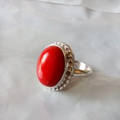 Red Coral Gemstone Ring -925 Sterling Silver Ring -Oval Designer Gift Ring - Bezel Set Red Coral Ring -Birthstone Gift Ring -Gift For Her Size/Dimension (Approx) : All Sizes Available Gemstone : Dyed Red Coral Stone Shape : Oval Stone Size (Approx) : 16 x 12 mm Stone Color : Red Please Note - Because you use good quality hand-selected gemstones Therefore, Colors and Inclusions of the Stone may Vary. I will Choose a Gorgeous Stone for You. Please Convo Us For Gemstone Customization.  WHOLESALE PR Red Oval Cabochon Ring, Red Sterling Silver Oval Cabochon Jewelry, Red Oval Jewelry With Polished Finish, Red Oval Cabochon Ruby Ring For Gift, Handmade Red Oval Cabochon Jewelry, Red Oval Cabochon Jewelry For Anniversary, Red Oval Ring With Polished Finish, Red Oval Rings With Bezel Setting, Red Oval Cabochon Ring With Polished Finish