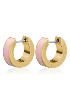 Easy-to-wear hoop earrings will add significant polish to even your most casual ensembles. 1/2" drop Hinge with snap-post closure Goldtone plate/enamel Imported Pink Enamel Hoop Earrings, Everyday Enamel Hoop Earrings, Enamel Huggie Hoop Earrings For Pierced Ears, Modern Enamel Hoop Earrings, Hoop Huggie Earrings In Enamel, Small Hoop Enamel Earrings, Enamel Huggie Hoop Earrings, Huggie Hoop Earrings, Nordstrom Rack