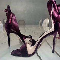 Beautiful Velvet Heels, Worn Maybe Once Or Twice, Looks Brand New. Luxury Ankle Strap Heels For Gala, Luxury Open Toe Heels For Events, Luxury High Heel Sandals For Events, Luxury Open Toe Heels For Event, Luxury Cocktail Heels With Ankle Strap, Elegant Open Heel Dinner Heels, Luxury Open Toe Heels For Cocktail, Elegant High Heel Sandals For Dinner, Designer Open Heel Heels For Gala