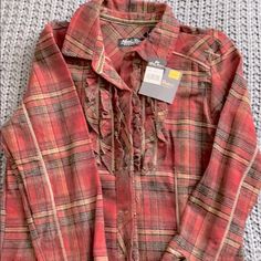 North River Outfitters Women’s Flannel Shirt Size S. Nwt Fitted Plaid Shirt For Fall, Fitted Red Flannel Shirt For Fall, Fall Plaid Cotton Blouse, Plaid Cotton Blouse For Fall, Purple Flannel, Madewell Shirts, Tan Shirt, Buffalo Plaid Flannel, Womens Flannel Shirt