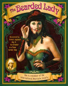 the bearded lady book cover with an image of a woman wearing a hat and green dress