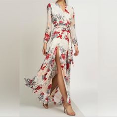 New Without Tags. Armpit To Armpit Snapped Closed Is Approx 16” Shoulder To Hem Is 54” From A Smoke Free And Dog Friendly Home. Floral Wrap Maxi Dress, Petite Style, Wrap Maxi Dress, Maxi Wrap Dress, Petite Fashion, Hutch, Dog Friendly, Wrap Dress, Red White