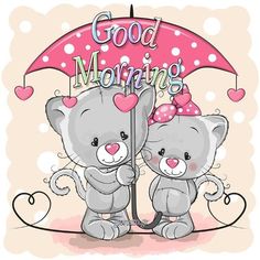 two cute kittens under an umbrella with the words good morning on it royalty illustration