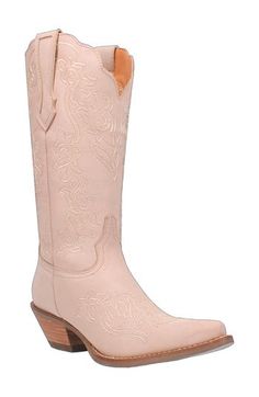 Add a dose of Western flair to your footwear collection with a leather cowboy boot boasting intricate topstitching and a sweetly scalloped topline. A thick block heel and cushioned footbed make it perfect for a night of line dancing. Cushioning: absorbs impact and distributes weight for consistent, buoyant comfort under each step 2" heel 13" shaft; 14" calf circumference Pull-on style Cushioned insole Leather upper/textile lining/synthetic sole Imported Western Boots With Low Heel And Medium Width, Western Boots With Low Heel, Western Boots With Block Heel, Western Style Boots With Block Heel, Fitted Western Boots With Block Heel, Leather Cowboy Boots, Western Boots Women, Line Dancing, Body Skin