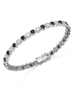 Bloomingdale's Blue Sapphire & Diamond Tennis Bracelet in 14K White Gold Blue Brilliant Cut Diamond Bracelet For Formal Occasions, Blue Bracelets With Diamond Accents In Fine Jewelry Style, Blue Diamond Bracelet With Diamond Accents, Blue Diamond Bracelet For Anniversary, Elegant Blue Bracelet With Brilliant Cut, Blue Diamond Bracelet With Brilliant Cut, Blue Bracelet With Diamond Accents In Fine Jewelry Style, Blue Brilliant Cut Bracelet, Blue Brilliant Cut Diamond Bracelet