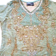 Beautiful And Fancy 3 Piece Suit/Jora. Chiffon Shirt & Duppata With Jamawar And Heavy Stone Work. Perfect For Any Formal Occasion. Pre-Owned, In Excellent Condition. From Clean/Pet Free/Smoke Free House. Color: Pistachio Green No Returns Pistachio Green, Chiffon Shirt, 3 Piece Suits, Stone Work, Home Free, Formal Occasion, 3 Piece, Green And Gold, Chiffon