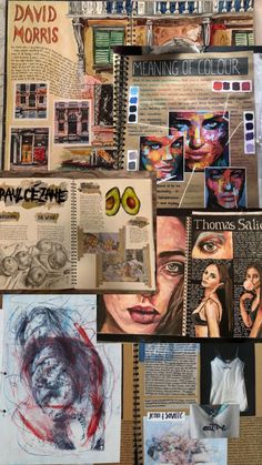 a collage of photos and drawings on paper