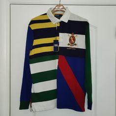 Summer Classic #3 Multicolor Long Sleeve Cotton Polo Shirt, Classic Multicolor Long Sleeve Tops, Sports Polo Shirts, Navy Logo, Polo Classic, Rugby Jersey, Ralph Lauren Long Sleeve, Ralph Lauren Polo Shirts, Ralph Lauren Shorts