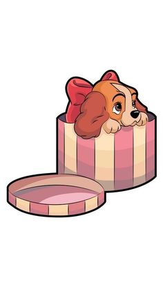 a cartoon dog laying on top of a pink and white striped box with its eyes closed