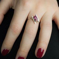 One of our favourites, the Artemis ring by Rouaida features a deep red ruby set diagonally within solid sterling silver. Please consult our sizing information to identify your correct ring size. Artemis Ring, Ruby Set, July Birthstone Ring, Stylish Rings, Ruby Stone, July Birthstone, Mediterranean Style, Red Ruby, Birthstone Ring