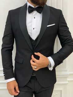 Black Tie Wedding Attire, Shawl Lapel Tuxedo, Modern Tuxedo, Wedding Tux, Men's Wedding Outfit, Groom Wedding Attire, Flower Chain