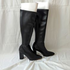 Franco Sarto Katherine Knee High Black Boots, Size 5 New, Never Worn Fitted Faux Leather Heeled Boots With Closed Toe, Fitted Faux Leather Closed Toe Heeled Boots, Black Fitted Knee-high Boots With Round Toe, Fitted Black Knee-high Boots With Round Toe, Fitted Black Knee-high Boots With Reinforced Heel, Fitted Closed Toe Heeled Boots For Office, Wide Calf Closed Toe Faux Leather Heeled Boots, Wide Calf Faux Leather Heeled Boots, Fitted Black Platform Boots With Rubber Heel Cap