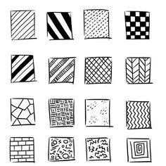 hand drawn doodle patterns on white paper with black and white lines in the middle