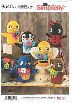 2017 Simplicity 8540 Felt Stuffed 8" Bird Bee Ladybug sewing pattern uncut | eBay Pattern Pictures, Selling On Ebay, Sewing Pattern, Sewing Patterns, Handmade Items, Bee, Sewing Crafts, Felt, Sewing