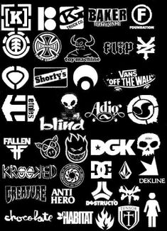 various stickers are shown in black and white