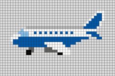 a blue and white plane is shown in the shape of a cross stitch pattern on a gray background