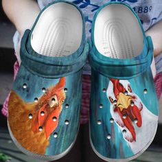 Shipping from the US. Easy 30 day return policy, 100% cotton, Double-needle neck, sleeves and hem; Roomy Unisex Fit. Funny Chickens, Crocs Outfit, Custom Crocs, Crocs Clog, Painted Clothing, Funny Chicken, Crocs Classic Clogs, Style Comfortable, Chicken Humor