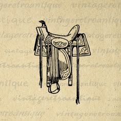 a drawing of a horse saddle on top of a wooden board with a long pole