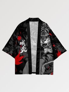 Haori Japonais Traditionnel représentant un Tigre sortant des Flammes orné de feuilles d'automne. Ce vêtement est en taille japonaise, pensez à prendre une taille au-dessus de celle que vous prenez habituellement, ou référez-vous au guide des tailles Qualité supérieure : confection en 100% polyester pour une durabilité garantie Motif imprimé : impression digitale 3D ultra précise Unisexe : vêtement japonais mixte Confort maximal : doux au toucher et sans frottement désagréable Coupe "oversize" p Japanese Sweater, Short Kimono Jacket, Moda Kimono, Japanese Hoodie, Sukajan Jacket, Japanese Shirt, Japan Outfit, Brand Ideas