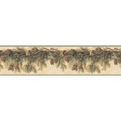 a wallpaper border with pine cones and branches