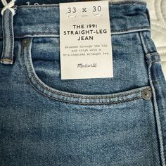 New And Never Worn. Selvedge Denim In Straight Cut. 33 X 30. In A Medium Light Wash Everyday Medium Wash Selvedge Jeans, Relaxed Fit Medium Wash Selvedge Jeans, Medium Wash Straight Leg Selvedge Jeans, Washed Blue Straight Leg Selvedge Jeans, Medium Wash Selvedge Cotton Jeans, Mens Straight Jeans, Selvedge Denim, 90s Inspired, Straight Cut