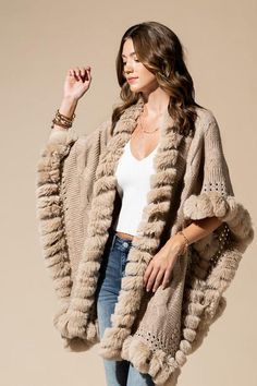 #BEAUTY, #RELATIONSHIPS #Fashion #Animals #Outfits #Winter Outfits #Animals Fur Vest Outfits, Party Bottoms, Cape Sweater, Cape Style, Accent Trim, Woven Sweater, Sweater Crop, Dresses By Length, Crop Top Sweater