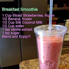 a smoothie in a plastic cup with a straw on the side and instructions to make it