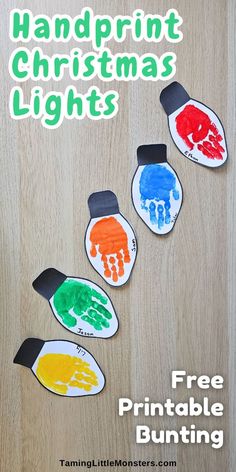 There are so many easy Christmas handprint crafts that you can try with toddlers and preschoolers. With the help of this free printable craft template, you can make your own string of handprint Christmas lights to hang up and enjoy. Handprint Crafts For Toddlers Christmas, Christmas Lights Crafts For Toddlers, Handprint Tree Christmas, Preschool Christmas Lights Craft, Christmas Light Activities Preschool, Handprint Christmas Lights, Easy Holiday Crafts For Toddlers, Handprint Christmas Tree Craft, Easy Christmas Craft Preschool