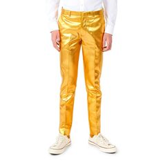 He'll be sure to stand out in this boys' metallic gold 3-piece suit from OppoSuits. He'll be sure to stand out in this boys' metallic gold 3-piece suit from OppoSuits. 3-piece set includes: jacket, pants, & tie Jacket: collared, 2 pockets, 2 buttons Pants: hook & zipper closure Metallic finishFABRIC & CARE Polyester Machine wash Imported Size: 10. Gender: male. Age Group: kids. Pattern: Solid. Suit Prom, Gold Suit, Wedding Party Outfits, Suits Prom, Man Blazer, Golden Boy, Party Suits, Slim Fit Suits