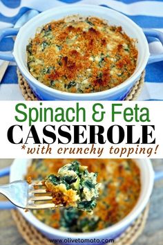 spinach and feta casserole with crunchy topping is an easy dinner recipe