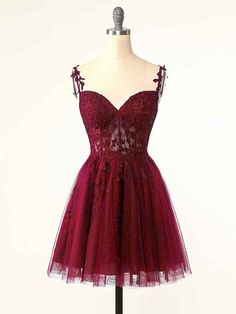 Burgundy A-Line Tulle Lace Short Prom Dress, Cute Burgundy Homecoming Dress Formal Dresses Short Lace, Red Lace Homecoming Dresses, Hoco Dresses Maroon, Short Princess Dress Prom, Dark Red Homecoming Dress, Fall Hoco Dresses, Fall Homecoming Dresses, Dark Red Homecoming Dresses, Home Coming Dresses