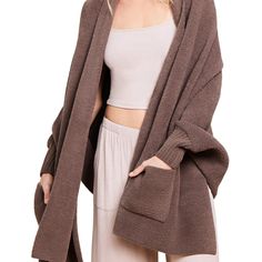 Details Stay cozy and warm with this one-size-fits-all CozyChic® Blanket Wrap. It features ribbed cuffs and front patch pockets and its generous length allows for ease of movement, providing warmth without bulk. Fabric & Care 100% Polyester Microfiber Machine wash cold in the gentle cycle. Lay flat to dry or tumble dry low. Steam or cool iron if necessary. For best care, do not use bleach, dryer sheets, or fabric softener. Cozy Super Soft Winter Outerwear, Super Soft Cozy Winter Outerwear, Super Soft Cozy Fit Outerwear For Fall, Cozy Fit Super Soft Outerwear For Fall, Oversized Knit Sweater Coat With Ribbed Cuffs, Cozy Sweater With Pockets For Cold Weather, Cozy Ribbed Outerwear For Fall, Cozy Fall Sweater With Side Pockets, Cozy Knit Sweater Coat