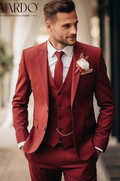 >>ORIGINAL ARTWORK AND CONTENT, PLEASE DO NOT COPY<< Men Suits, Suits For Man, Elite Red Three Piece Suit - Sophisticated Style, Formal Attire, Formal piece Wedding Suit, Double Breasted, Formal Fashion Slim Fit Suit. Elevate your style with our exquisite red three-piece suit for men. This timeless ensemble is perfect for weddings, formal events, or any occasion where you want to make a lasting impression. Crafted with the finest attention to detail, our suit exudes sophistication and confidence. 🔴 Key Features: ✨ Three-Piece Perfection: This suit includes a tailored blazer, matching vest, and flat-front trousers, providing a complete, polished look. ✨ Premium Quality: Our suit is made from high-quality materials that offer comfort and durability throughout the day. ✨ Classic Red Elegance Red Best Man Suit, Red And White Tuxedo For Men Wedding, Mens Red Suit Wedding, White And Red Groom Suit, Red Groomsmen Suits, Red Suit Men Aesthetic, Red Tuxedo For Men Wedding, Red Groomsmen Attire, Red Suits Men