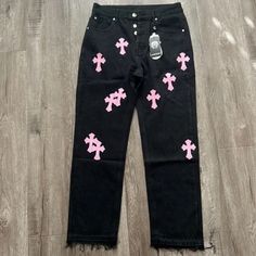 Super Rare 100% Authentic Price Is A Steal! 10/10 Condition Chrome Of Hearts Jeans, Chrome Hearts Jeans, Chrome Hearts Logo, Heart Logo, Chrome Hearts, Jeans Color, Pink Black, Black Pink, Man Shop