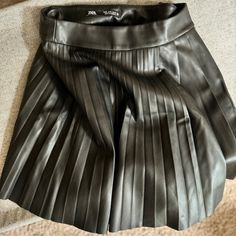 Leather Pleated Black Zara Skirt, New Without Tags, Size Small Zara Pleated Mini Skirt For Night Out, Zara Pleated Mini Skirt For Party, Zara Pleated Skirt For Night Out, Zara Black Pleated Skirt, Zara Black Pleated Mini Skirt, Zara Pleated Bottoms For Night Out, Zara Skirt, Black Pleated Skirt, Skirts Women