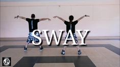 two people are dancing on a checkered floor with the words sway in front of them