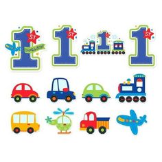 the first birthday stickers are in different colors and sizes, including one for each child's age