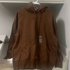 Nwt * Nike Brown Oversized Hoodie Size Small Oversized Brown Hoodie With Kangaroo Pocket, Nike Oversized Hoodie With Drawstring, Nike Casual Brown Tops, Oversized Nike Hoodie With Drawstring Hood, Casual Brown Nike Top, Brown Sweatshirt With Drawstring Hood, Brown Oversized Sweatshirt With Kangaroo Pocket, Oversized Brown Top With Drawstring Hood, Nike Oversized Hoodie Sweatshirt