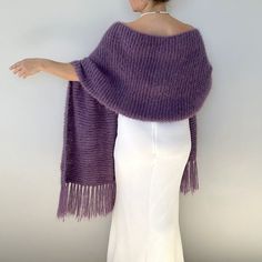 Wedding violet wool shawl, bridal purple mohair wrap, woman evening scarf, gift for her, knitted cover up, winter wedding, fringed    This versatile violet wrap piece not only complements any outfit but also provides warmth and protection from the chilly weather throughout fall, winter, and spring. These cover up's make an excellent bridesmaid gift. Fuzzy and warm yarn. it is not itchy at all. My proucts are handmade. MATERİAL: 10% mohair, 10% wool, 80% premium acrylic-Polyamid, COLOR:PURPLE /VI Winter Shawl For Women, Color Uva, Mohair Shawl, Purple Shawl, Evening Scarf, Sophisticated Hairstyles, Poncho Cardigan, Winter Shawl, Bridal Wrap