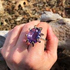 * Silver 925 *Gold and black Rhodium plated * 30 Ct natural amethyst and rhodolite * This is a bold ring size 8 Resize available 49.00 Ametrine Ring, Black Opal Ring, Opal Band, Bold Rings, Gold And Silver Rings, Peridot Ring, Black Rhodium, Multi Stone Ring, Amethyst Ring