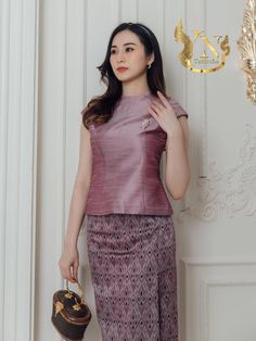 1 set Thai Traditional Blouse Silk Skirt Dress Women Merrit Wedding Size S-4XL | eBay Elegant A-line Wedding Skirt, Feminine Festive Wedding Blouse, Formal Long Skirt Feminine Dress, Elegant Pink Two-piece Dress For Party, Elegant Pink Two-piece Party Dress, Elegant Fitted Knee-length Sets, Elegant Formal Pink Skirt, Fitted Evening Sets With Short Sleeves, Traditional Sleeveless Wedding Dress