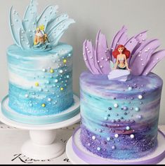 two cakes decorated to look like little mermaids