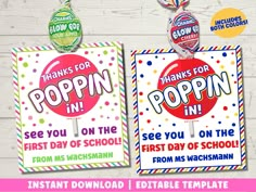 two lollipops for poppin in the first day of school printable tags