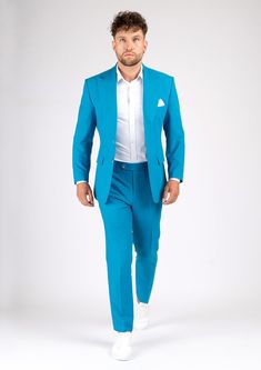 Dress to impress in the Hudson Sapphire Blue Stretch Suit! This suave custom suit is made from a stretch cotton fabric for a look that's both comfortable and vibrant. With its radiant hue, you're sure to turn heads at any event! So suit up - it's time to shine! Semi-formal Fitted Cotton Sets, Fitted Cotton Set For Semi-formal Occasions, Fitted Cotton Sets With Notch Lapel, Fitted Cotton Formal Set, Fitted Cotton Sets For Formal Occasions, Fitted Blue Suits For Semi-formal Occasions, Blue Fitted Suit For Work, Blue Fitted Suits For Semi-formal Occasions, Fitted Cotton Suits With Notch Lapel