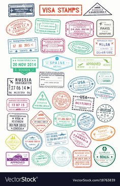 various visa stamps with different colors and sizes on them stock photo - 549781