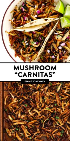 two pictures with different types of food in them and the words mushroom carnitass