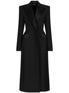 black silk virgin-wool blend long sleeves front button fastening peak lapels two side flap pockets straight hem Alaia Coat, Styling Coats, Online Closet, Future Outfit, Double Breasted Coat, Van Cleef Arpels