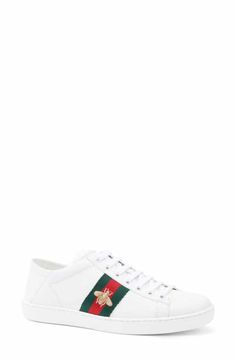 Gucci New Ace Convertible Heel Sneaker (Women) Casual Tennis Shoes, Tennis Shoes Outfit, Snakeskin Heels, Embroidered Leather, Footwear Design Women, Sneaker Heels, Designer Sneakers