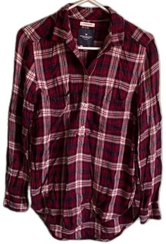 Casual Burgundy Collared Top, Red Flannel Long Sleeve Top, Red Flannel Top For Fall, Casual Red Cotton Flannel Shirt, Red Cotton Casual Flannel Shirt, Red Flannel Shirt For Fall, Casual Red Flannel Shirt, Red Cotton Flannel Shirt For Fall, Red Casual Flannel Shirt For Fall